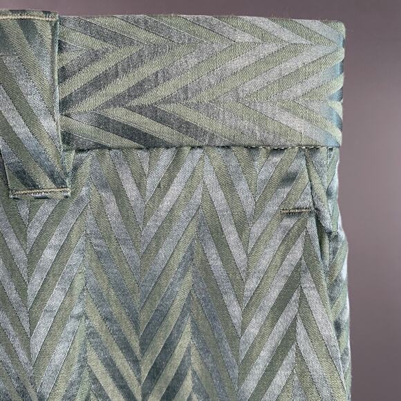 Size 32 Green Herringbone Jacquard Linen Silk Cropped Casual Pants - Picture 9 of 9